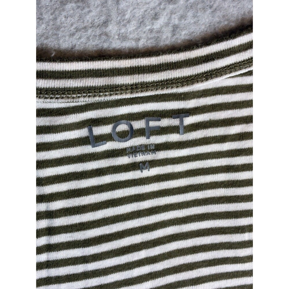 Loft Tank Top Sz M Olive Green Cotton Stripe Retro Summer Casual - Picture 2 of 8
